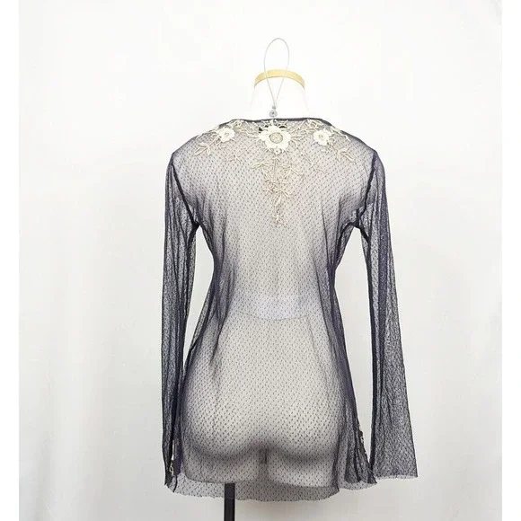 Biya Johnny Was Top Blue Floral Embroidered Boho Blouse Misses Size S Flaws - Picture 7 of 9